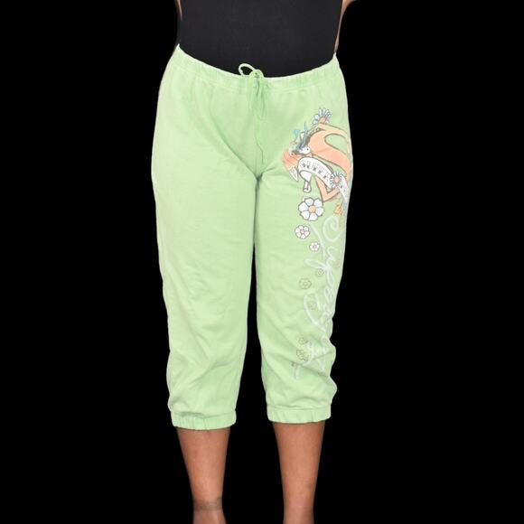 Vintage Supergirl Sweatpants Green Cropped Tattoo Capri Pants Joggers Y2K Small - Picture 11 of 16